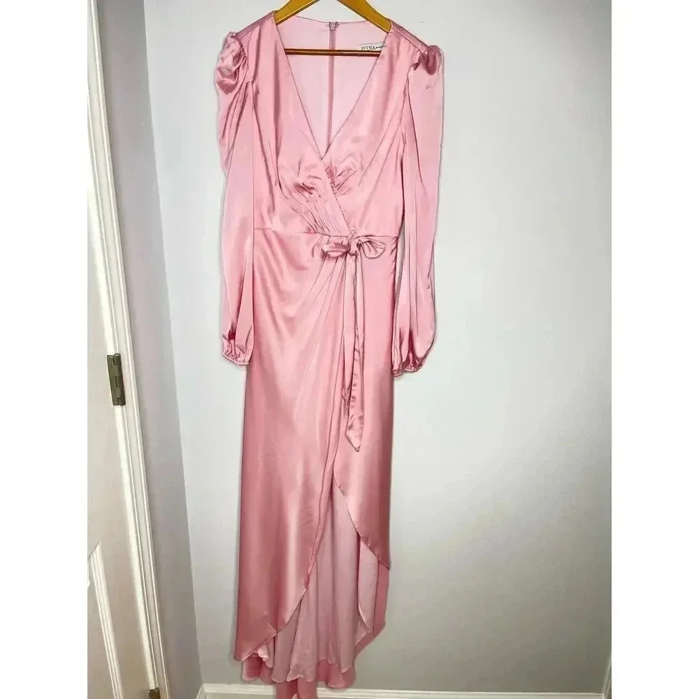 IEENA for Mac Duggal satin draped faux wrap evening gown light pink size 4 NWT - Picture 9 of 12